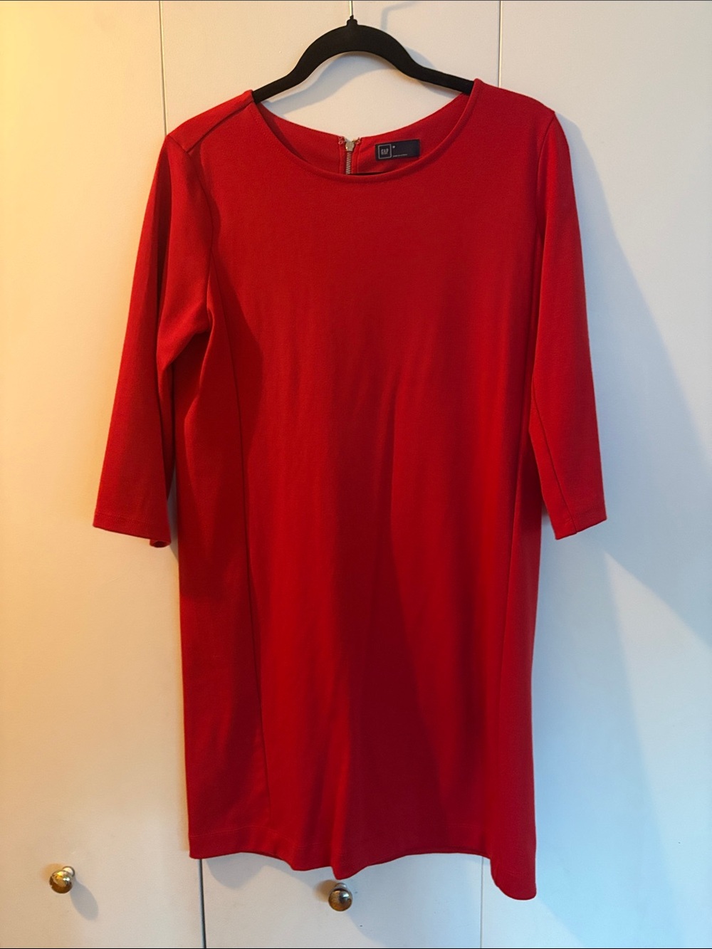 GAP Red Midi Shift Dress with Three-Quarter Sleeves